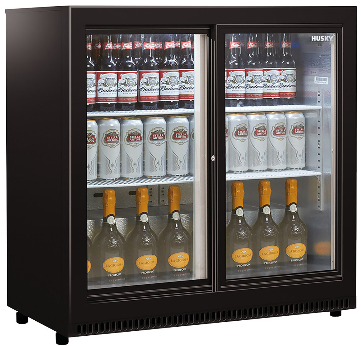 husky 190l double door bar fridge