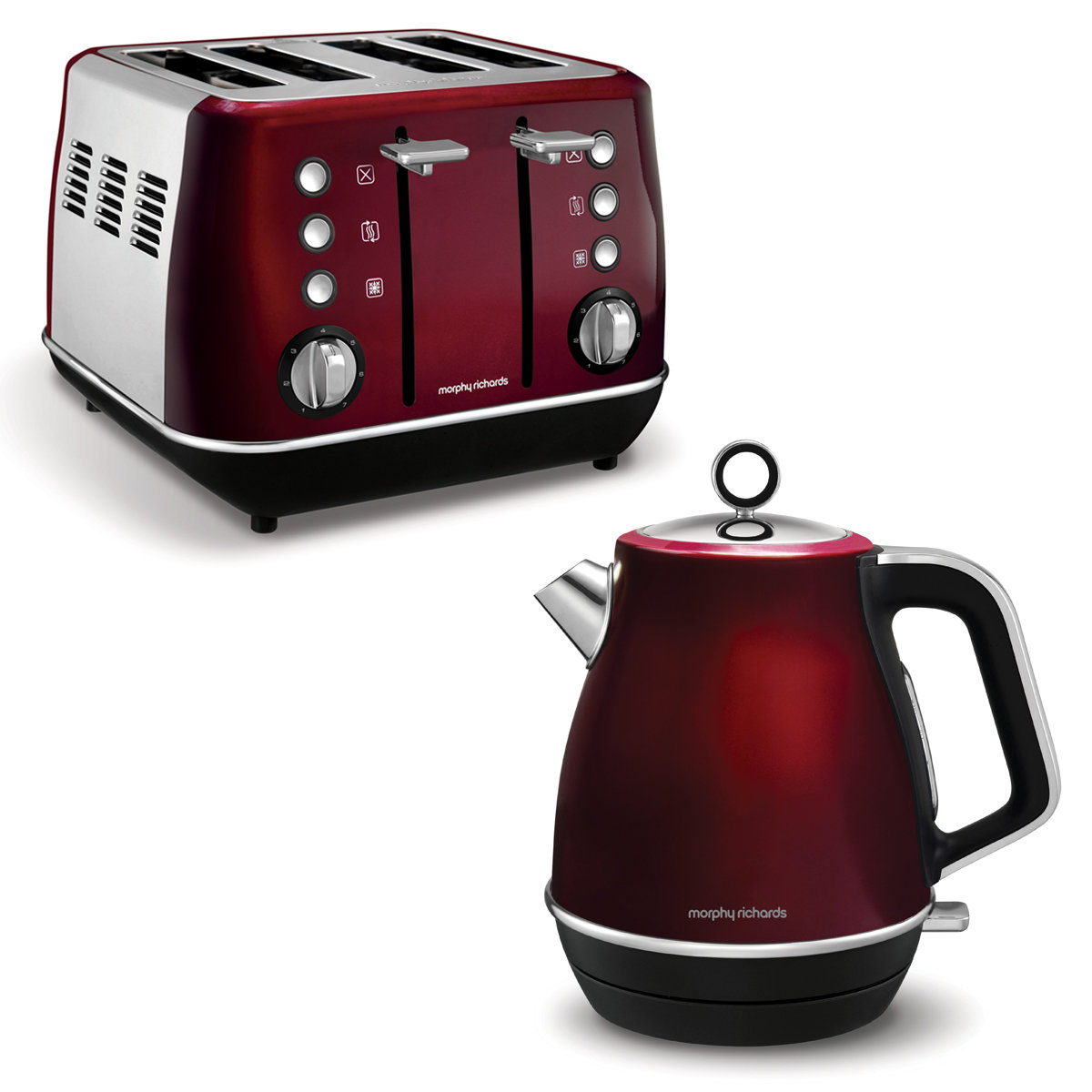 morphy richards red kettle and toaster