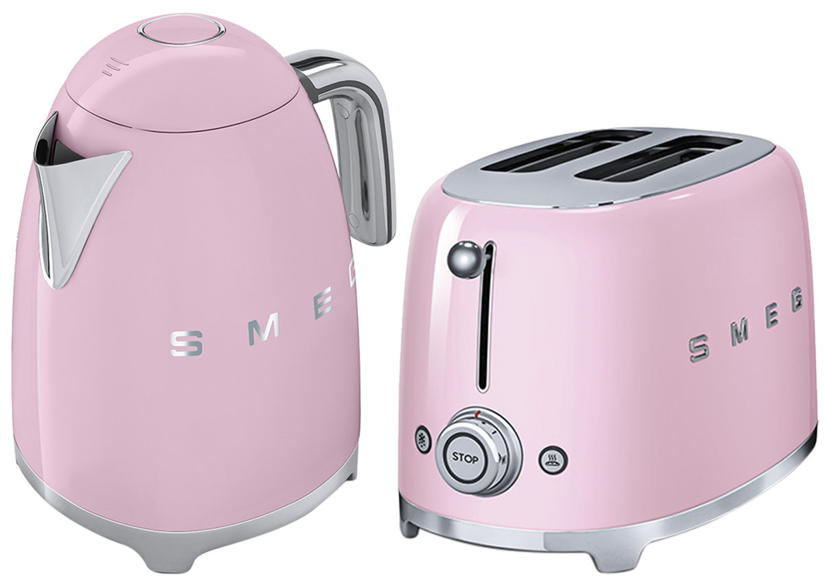 pastel pink kettle and toaster