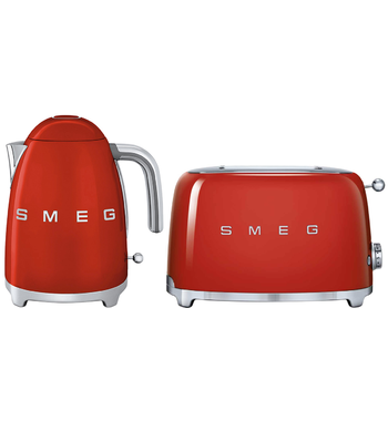 smeg kettle and toaster set red