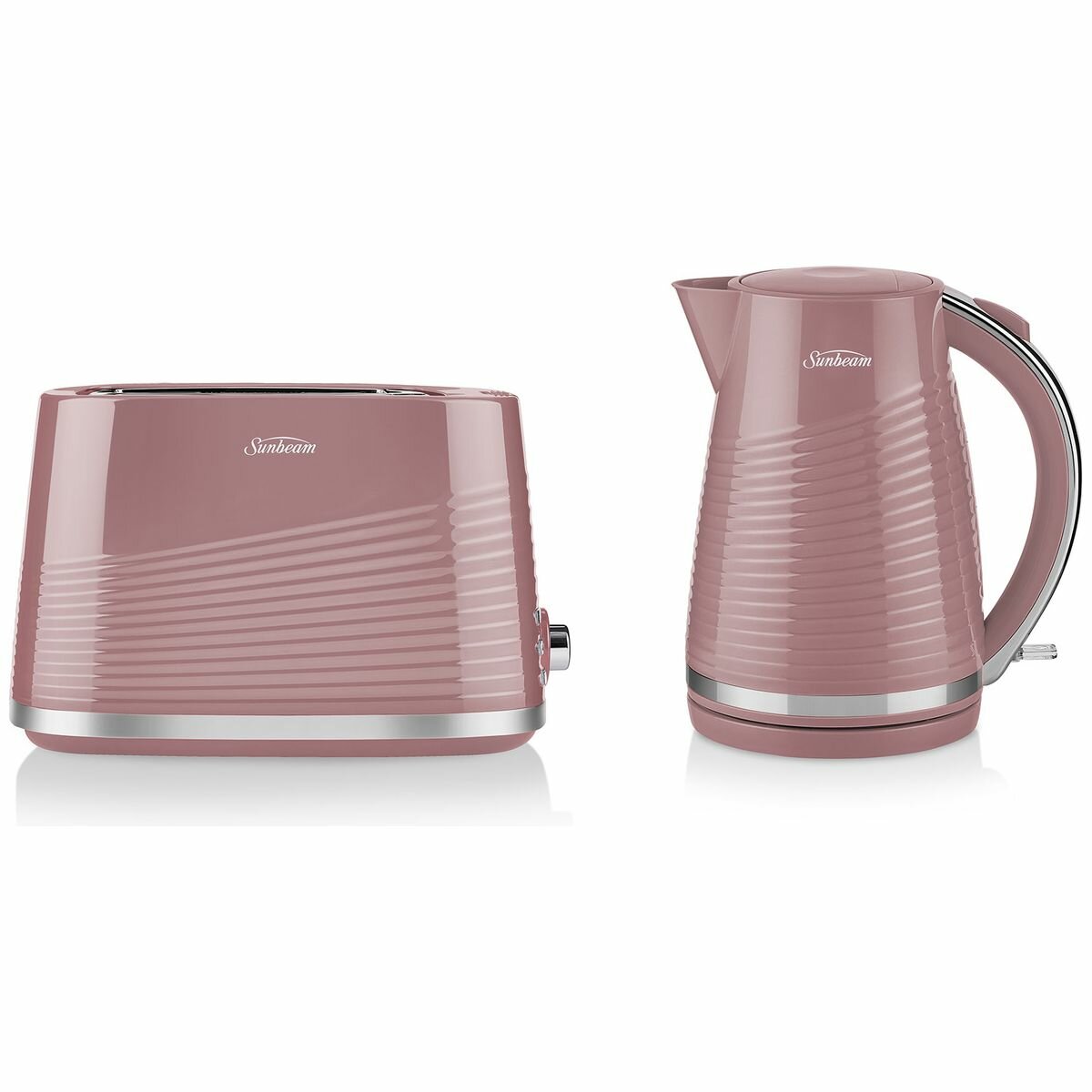 sunbeam pink kettle and toaster