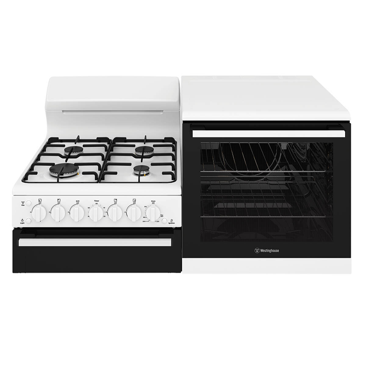 side by side gas oven and cooktop