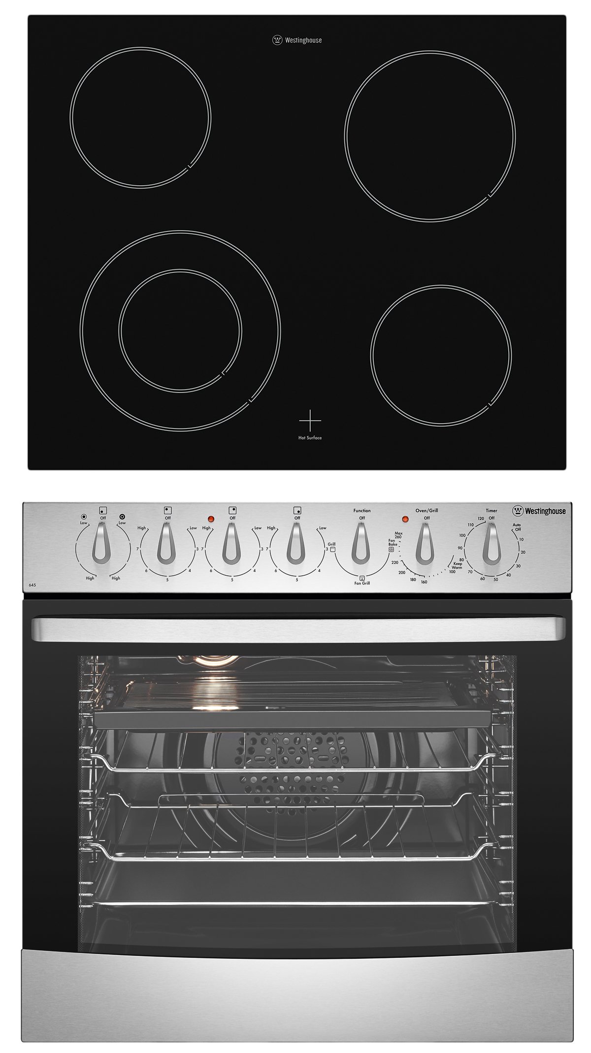 Westinghouse 60cm Electric Oven 60cm Ceramic Cooktop Pack