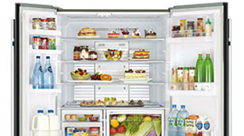 Mitsubishi 650l l4 glass deals french door fridge